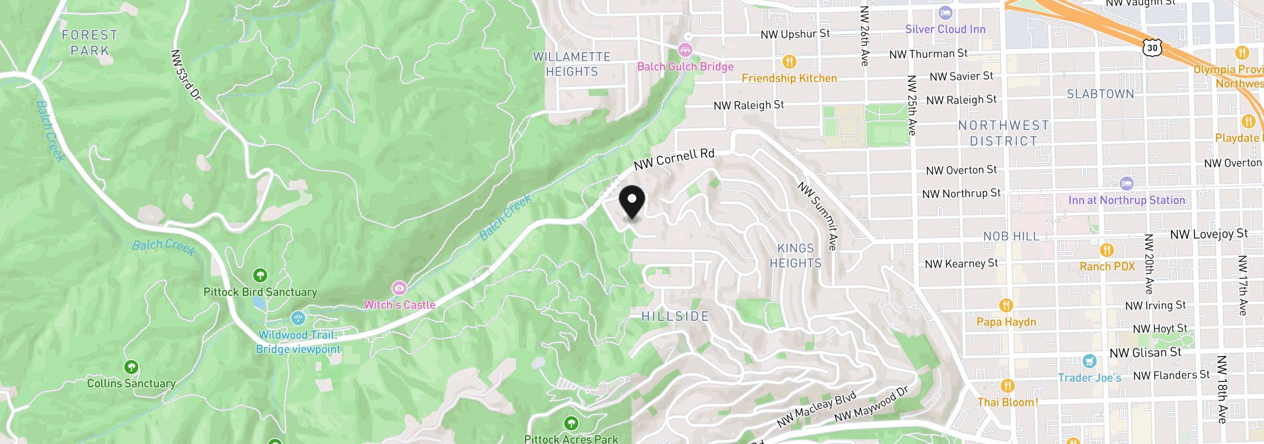 Map showing the location of 3402 NW Luray Ter, Portland, OR 97210