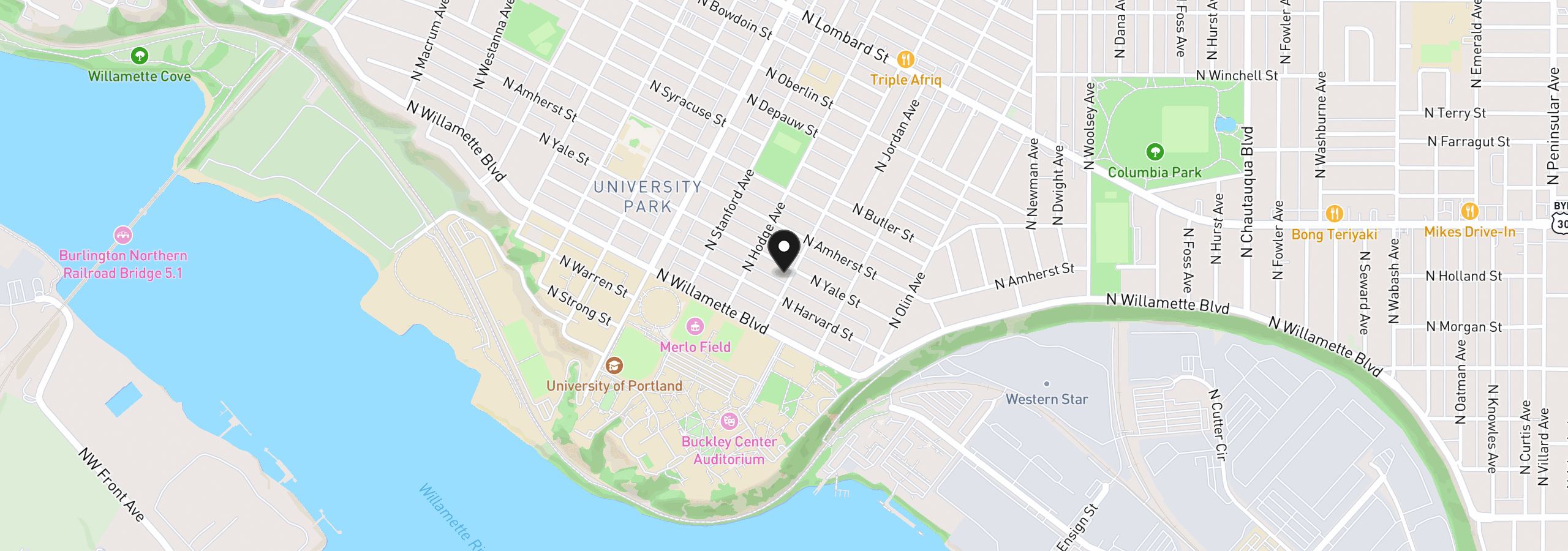 Map showing the location of 5012 N Yale St, Portland, OR 97203