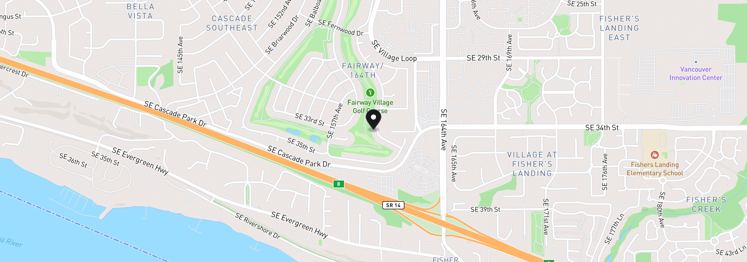 Map showing the location of 3310 SE Baypoint Dr, Vancouver, Wa 98683