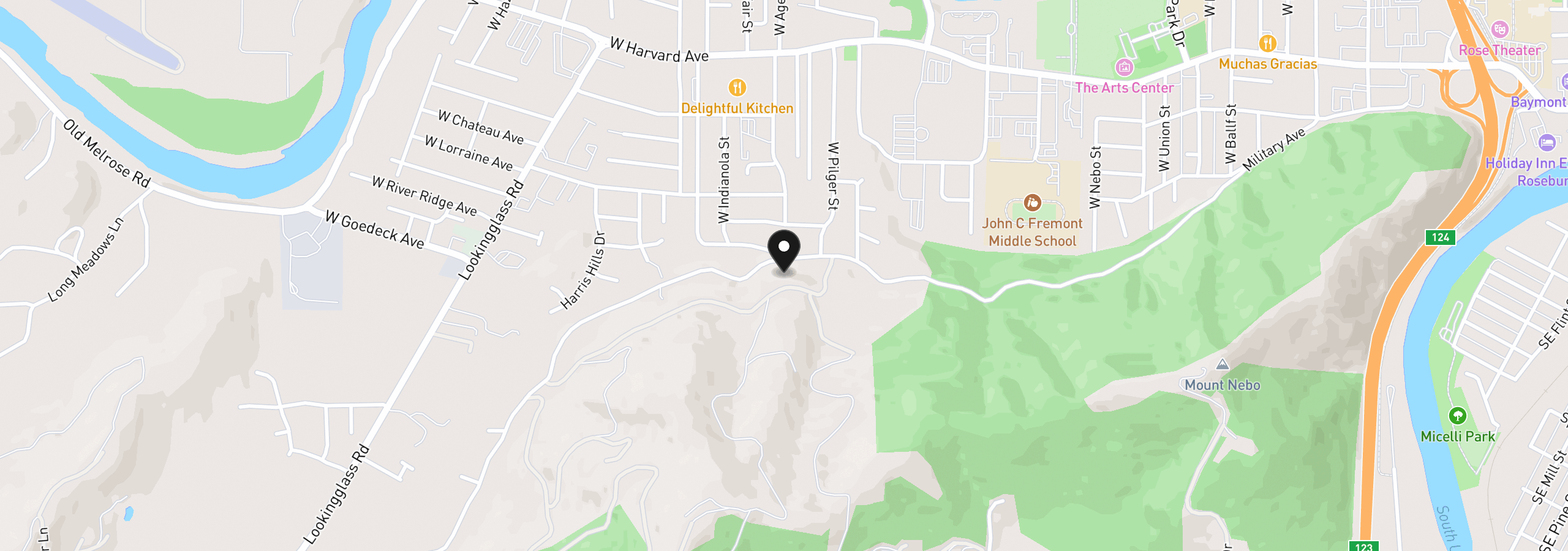 Map showing the location of 2373 W Military Ave, Roseburg, OR 97471