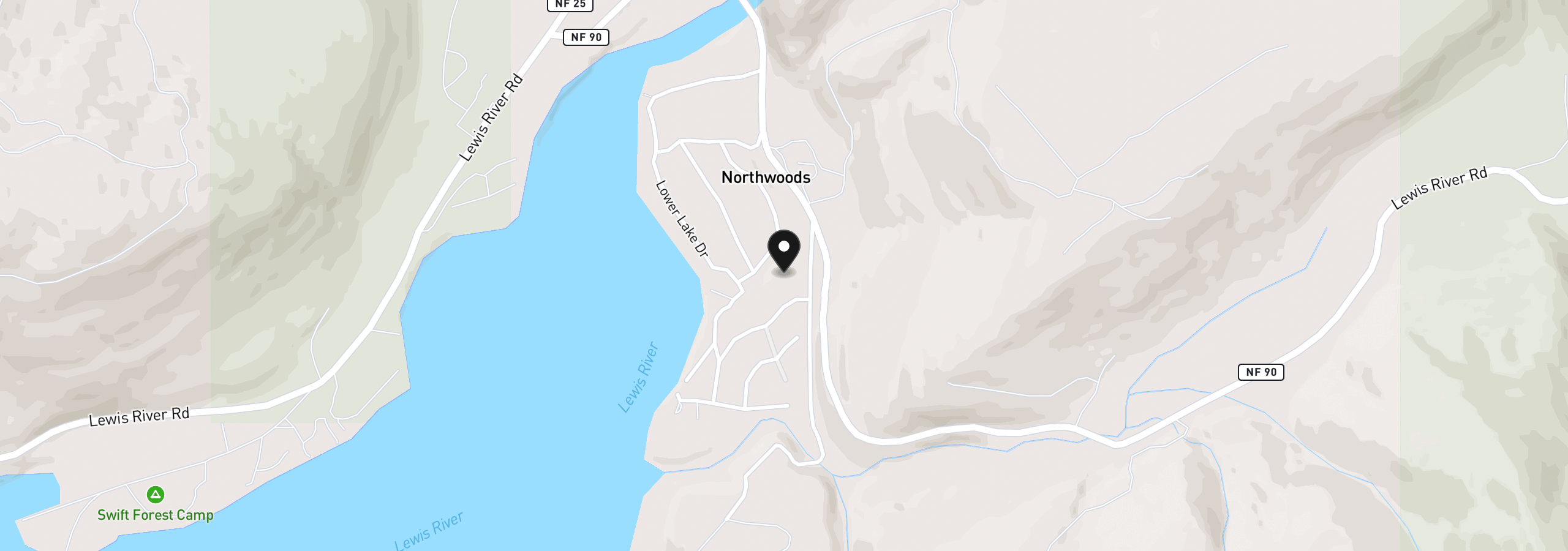 Map showing the location of Cabin 64 Northwoods, Cougar, Wa 98616