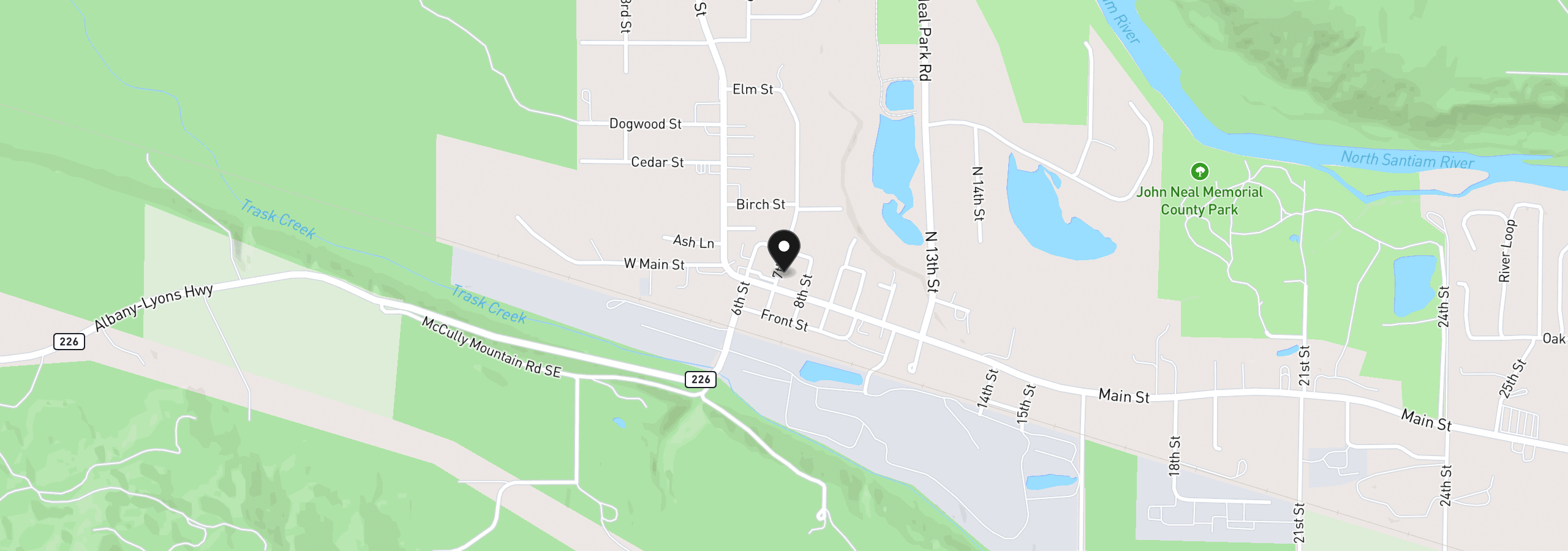 Map showing the location of 264 7th St, Lyons, OR 97358
