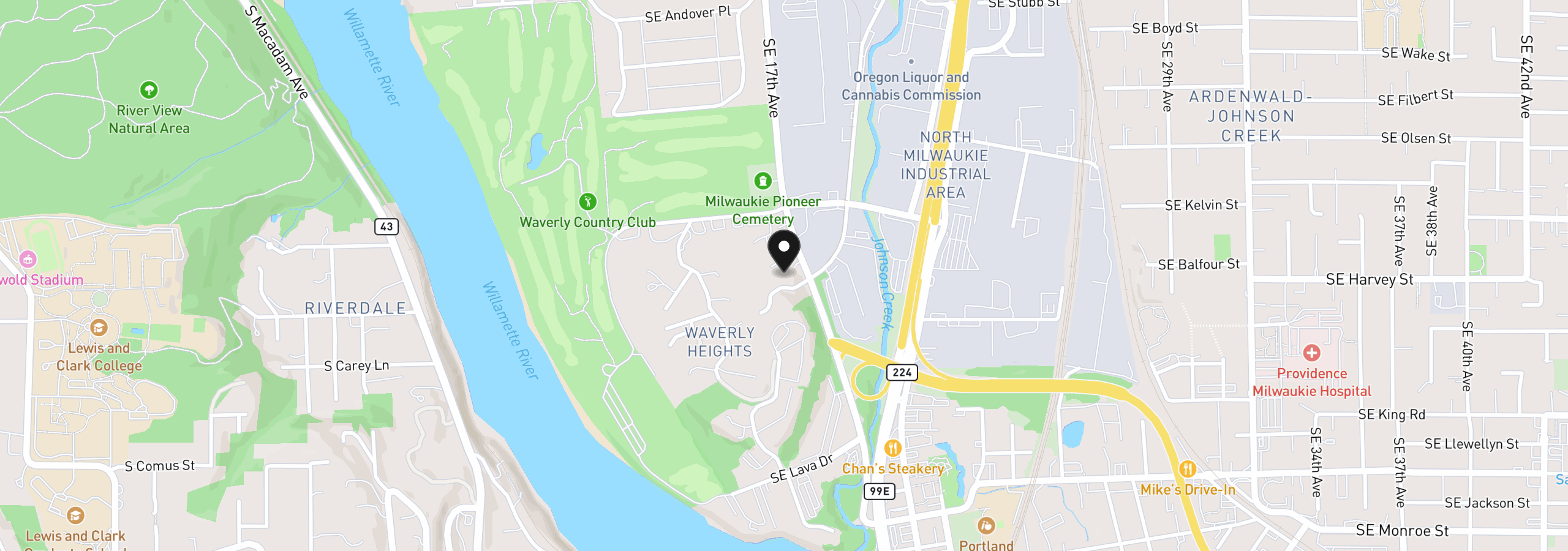 Map showing the location of 9833 SE 17th Ave, Milwaukie, OR 97222