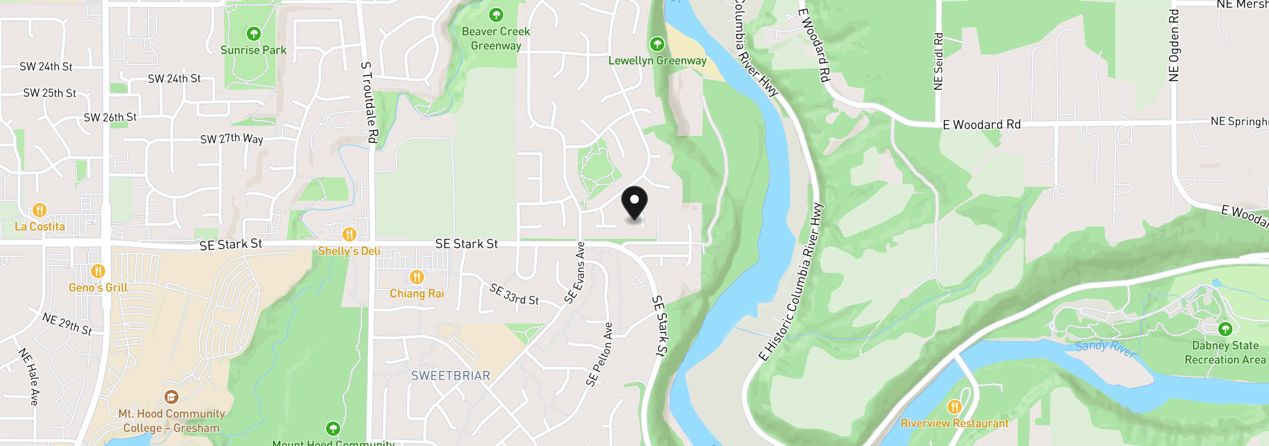 Map showing the location of 1453 SE 29th Ct, Troutdale, OR 97060