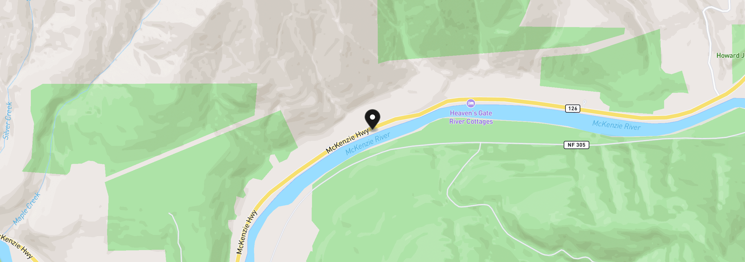 Map showing the location of 49838 McKenzie Hwy, Vida, OR 97488