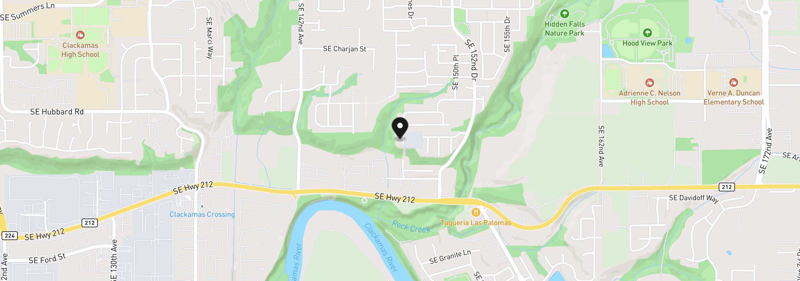 Map showing the location of 15223 SE Mistwood Way, Clackamas, OR 97015