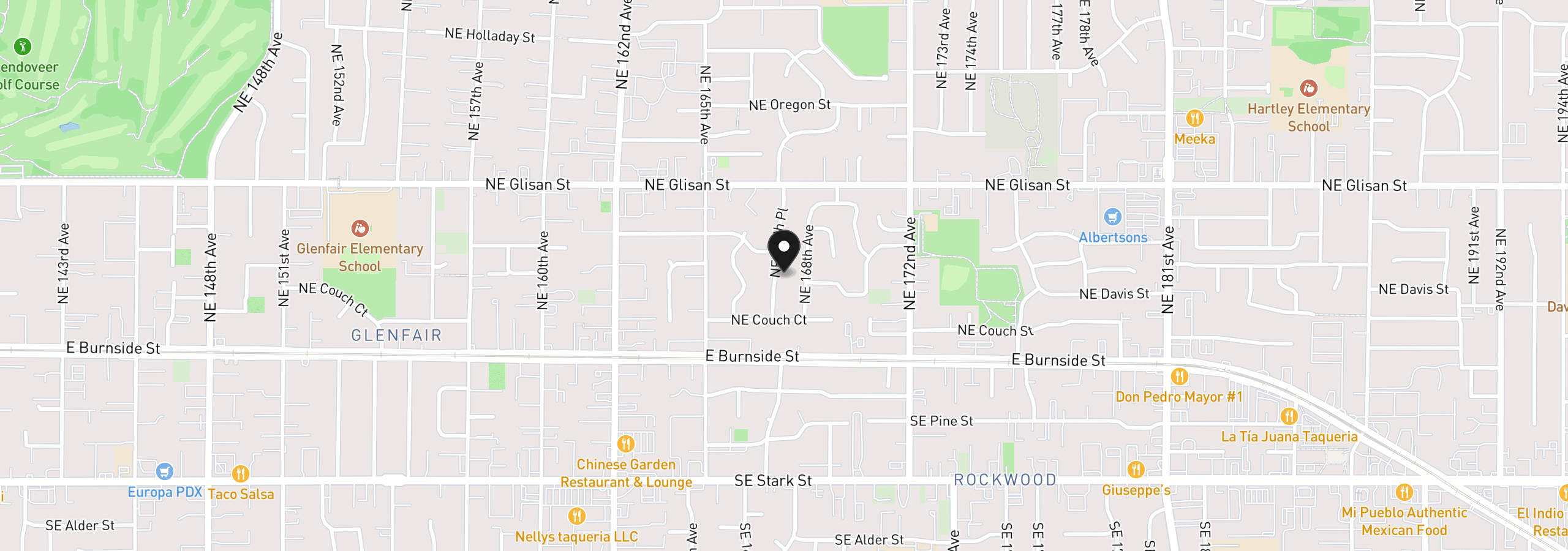 Map showing the location of 210 NE 167th Pl, Portland, OR 97230