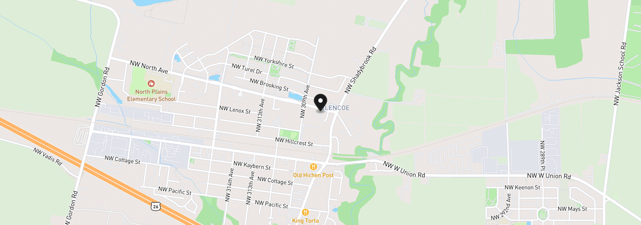 Map showing the location of 30770 NW North Ave, North Plains, OR 97133