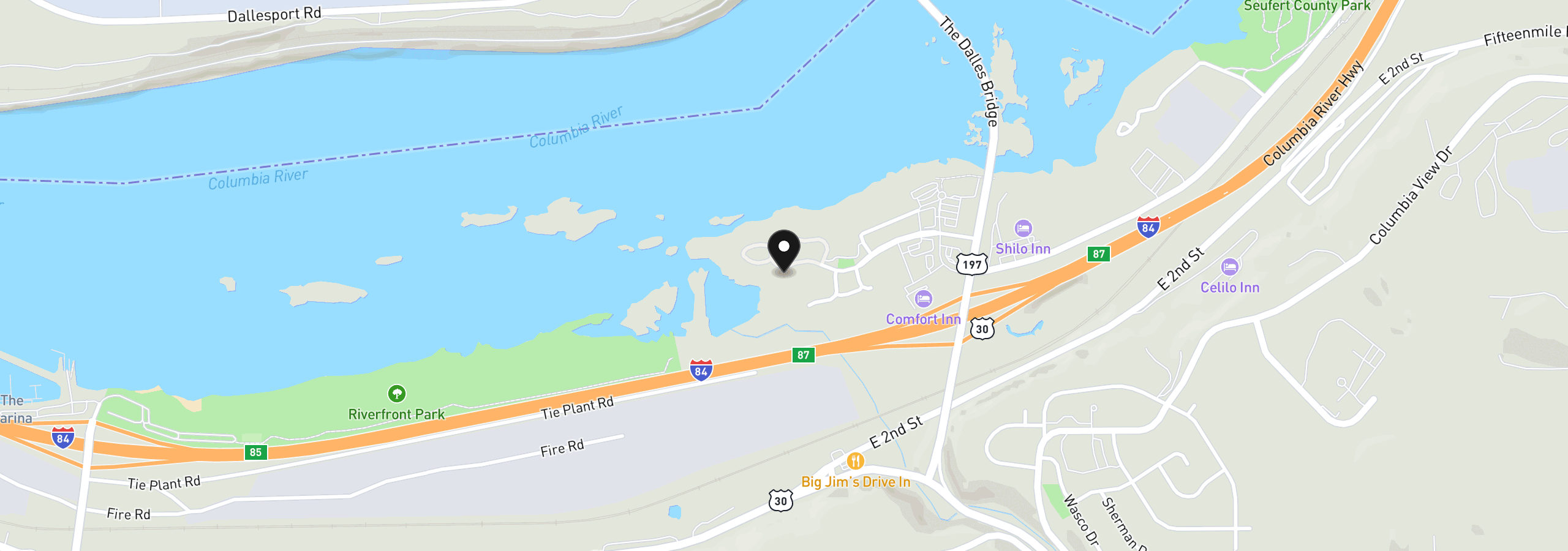 Map showing the location of 110 Southshore Ave, The Dalles, OR 97058