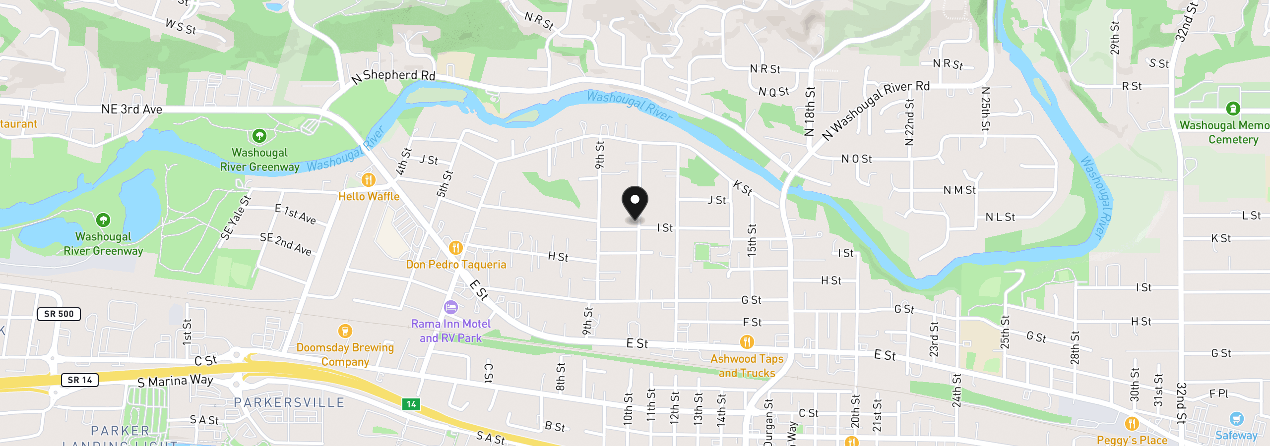 Map showing the location of 973 I St, Washougal, Wa 98671