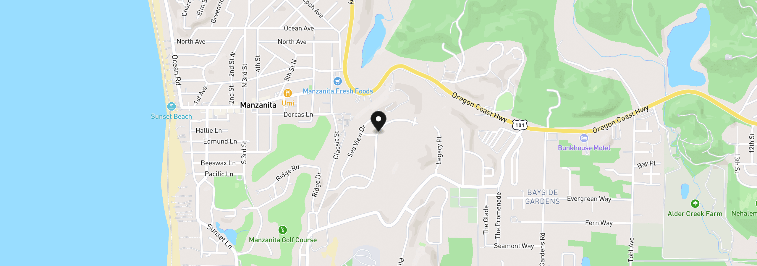 Map showing the location of 496 Meadows Dr, Manzanita, OR 97130