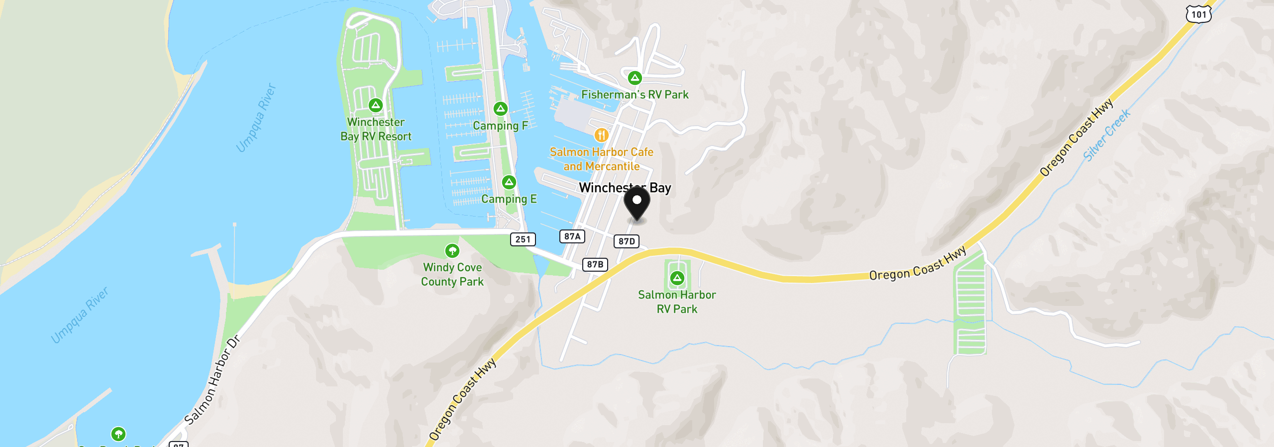 Map showing the location of 760 Clearlake Ave, Winchester Bay, OR 97467