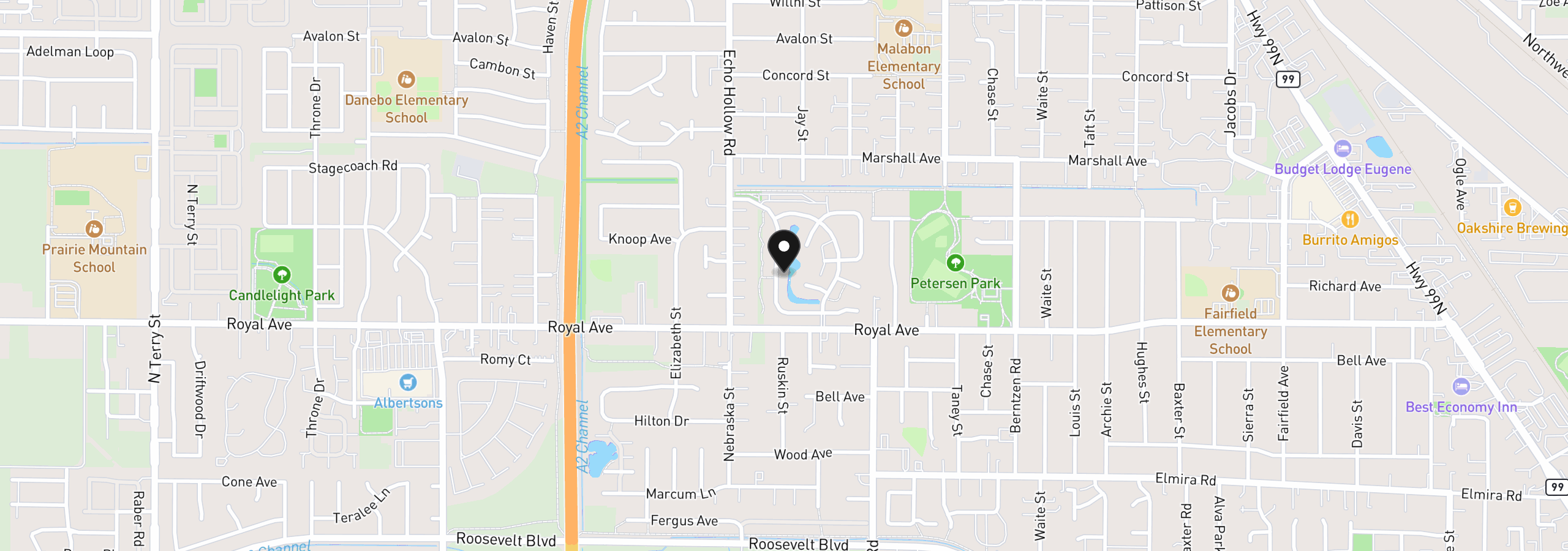 Map showing the location of 4055 Royal Ave 13, Eugene, OR 97402