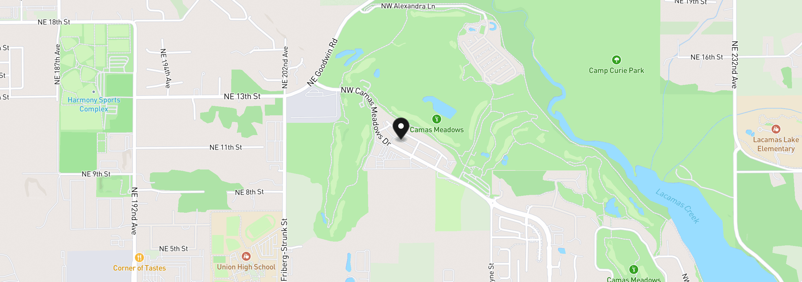 Map showing the location of 4749 NW 71st Ave, Camas, Wa 98607