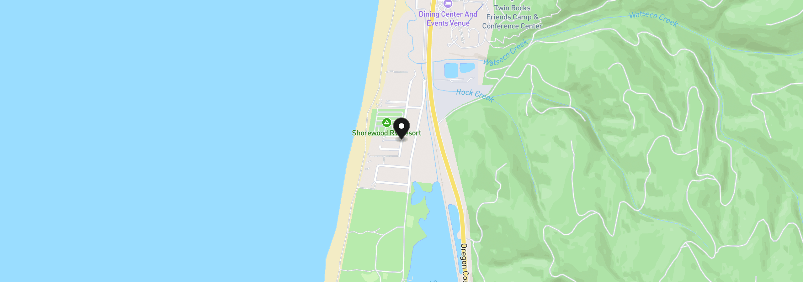 Map showing the location of Ocean St, Rockaway Beach, OR 97136