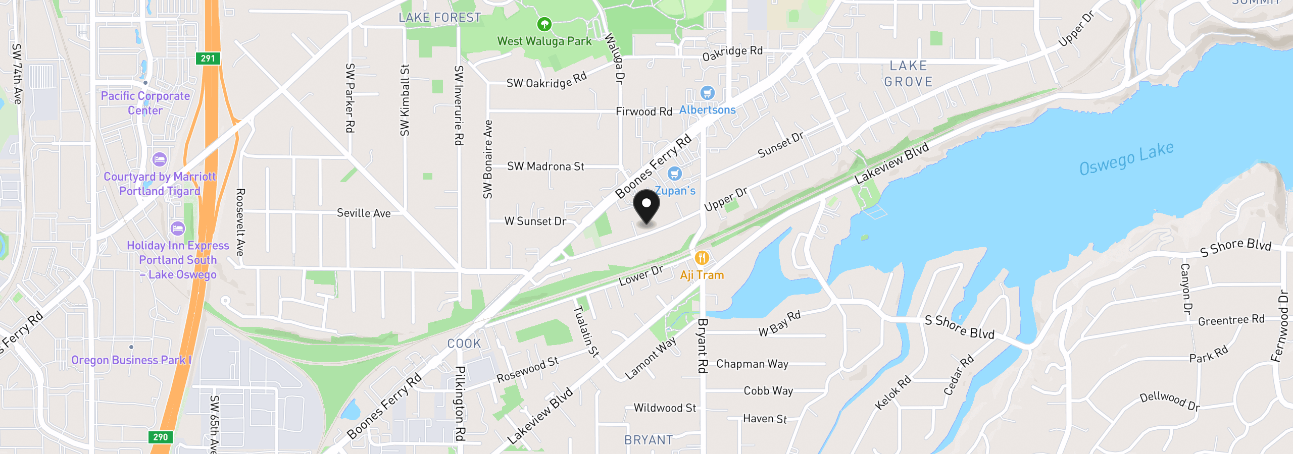 Map showing the location of 4725 Upper Dr, Lake Oswego, OR 97035