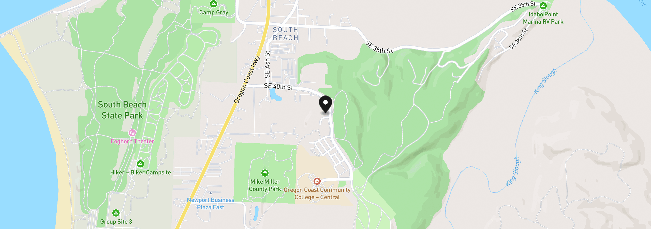 Map showing the location of 723 SE 42nd Pl, Newport, OR 97366