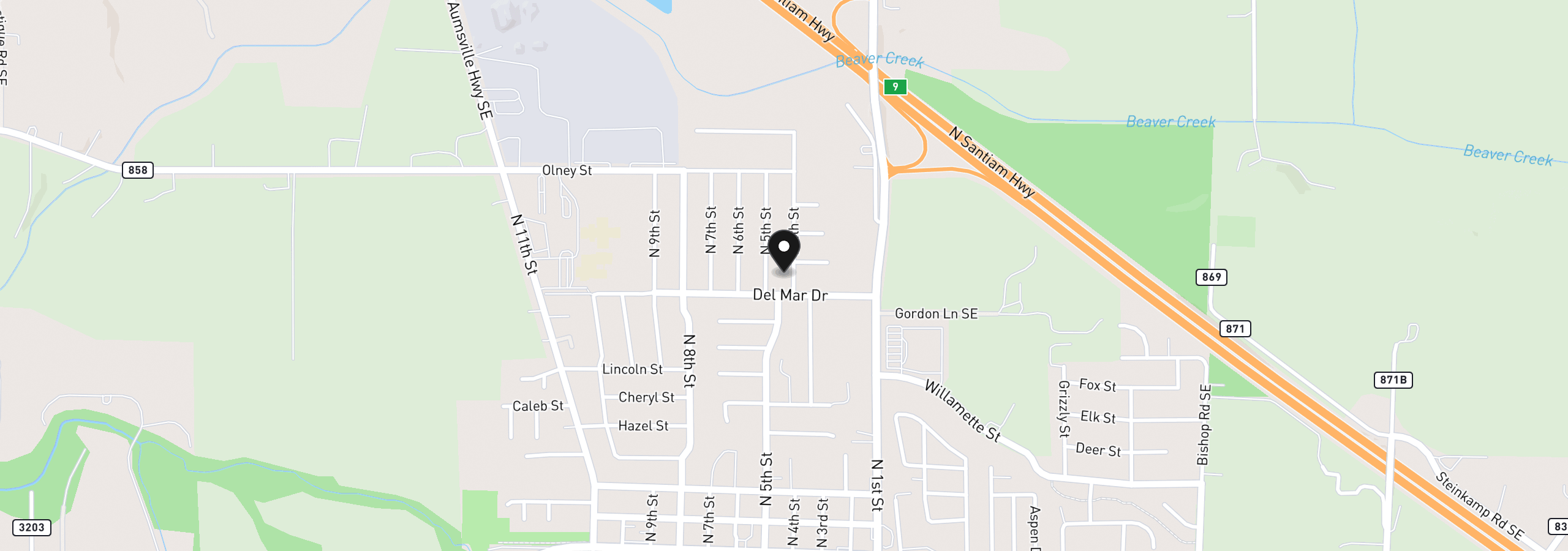 Map showing the location of 815 N 4th St, Aumsville, OR 97325