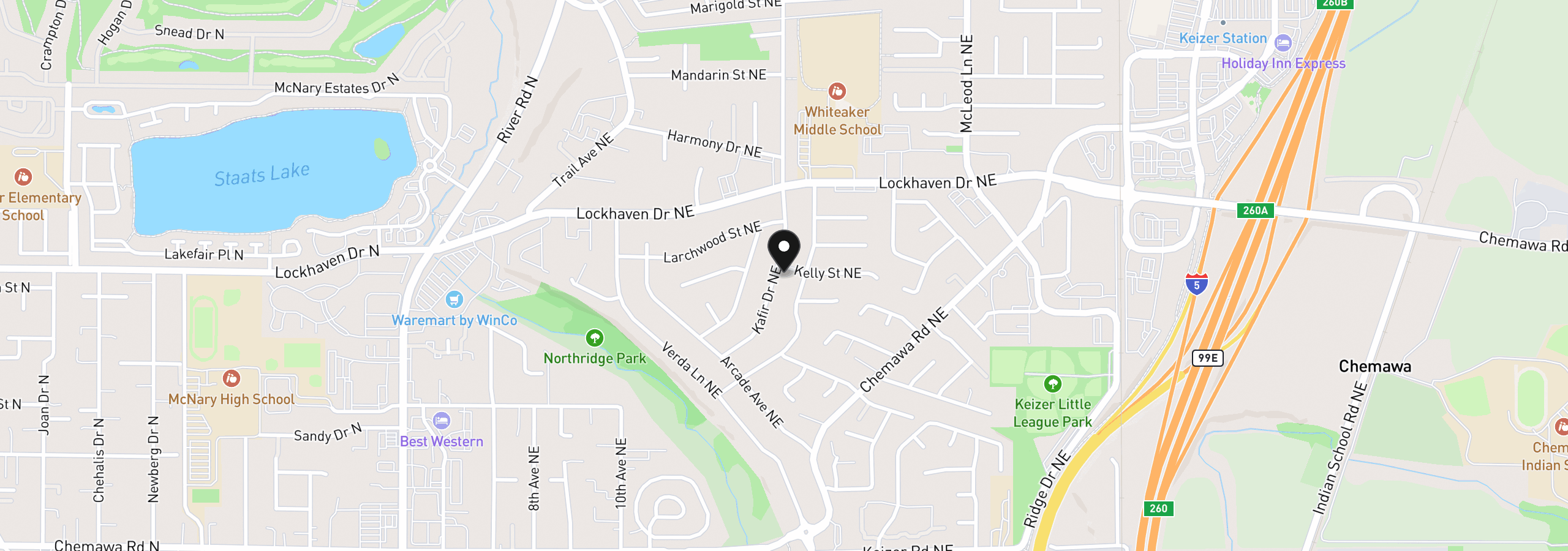 Map showing the location of 5492 Kafir Dr, Keizer, OR 97303