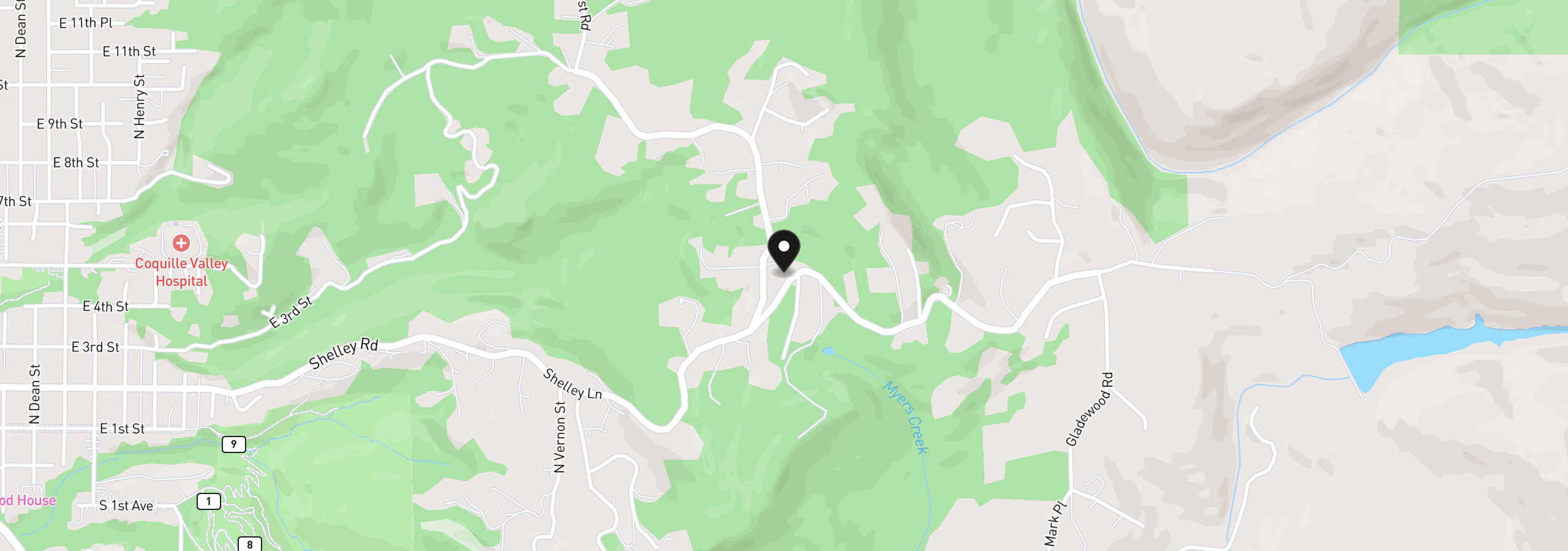 Map showing the location of 94607 Shelley Ln, Coquille, OR 97423