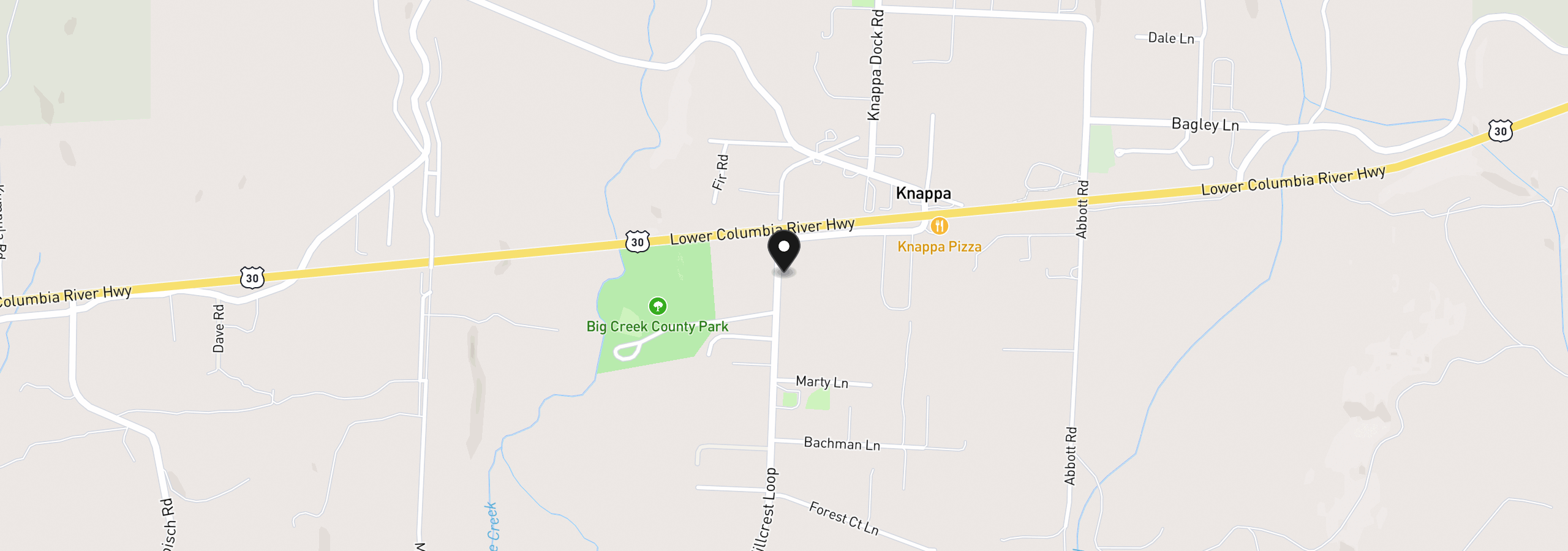 Map showing the location of 43002 Hillcrest Loop, Astoria, OR 97103
