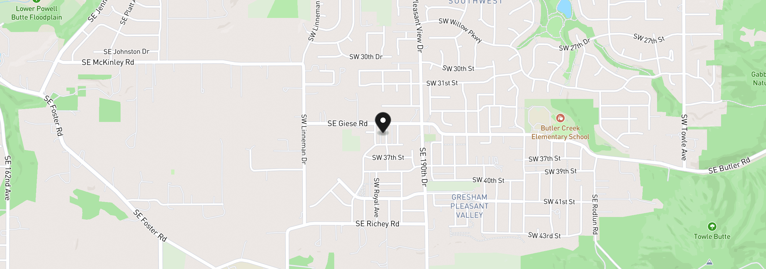 Map showing the location of 3517 SW Hartley Ave, Gresham, OR 97080