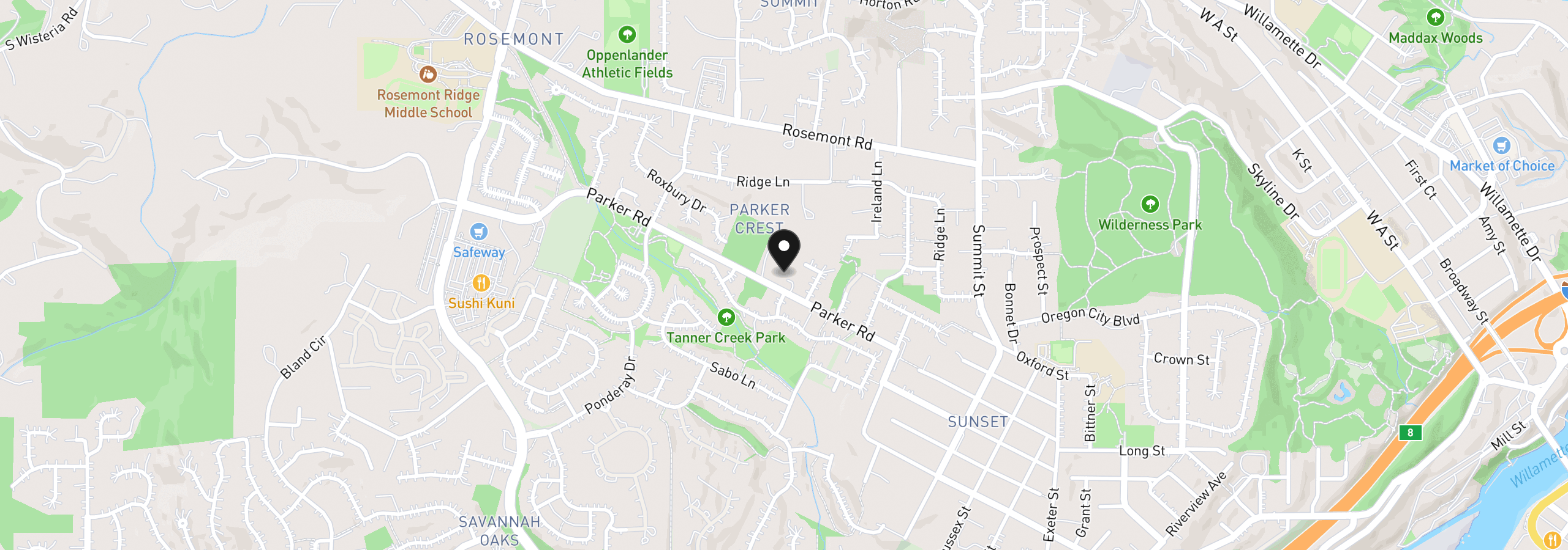 Map showing the location of 3945 Parker Rd, West Linn, OR 97068