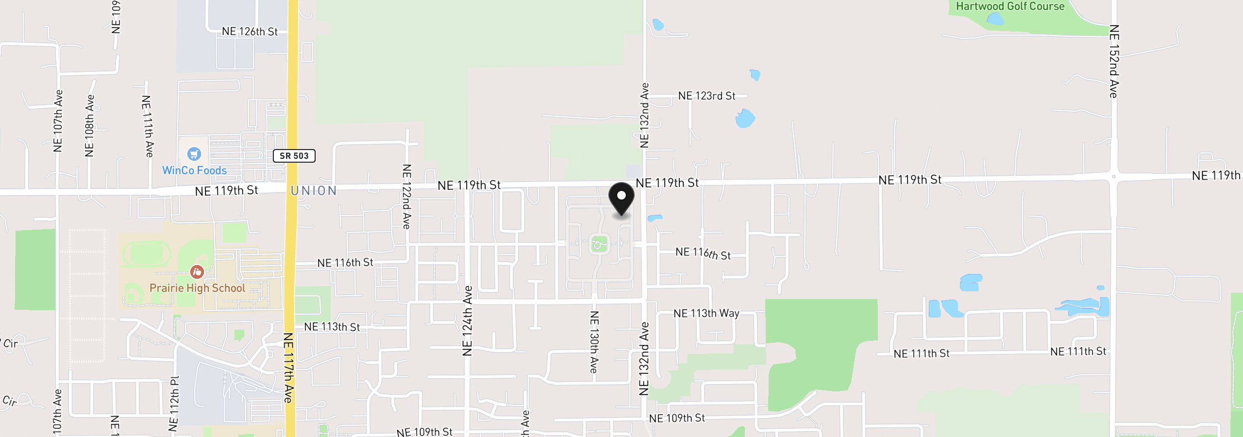 Map showing the location of 13104 NE 117th Ct, Vancouver, Wa 98682