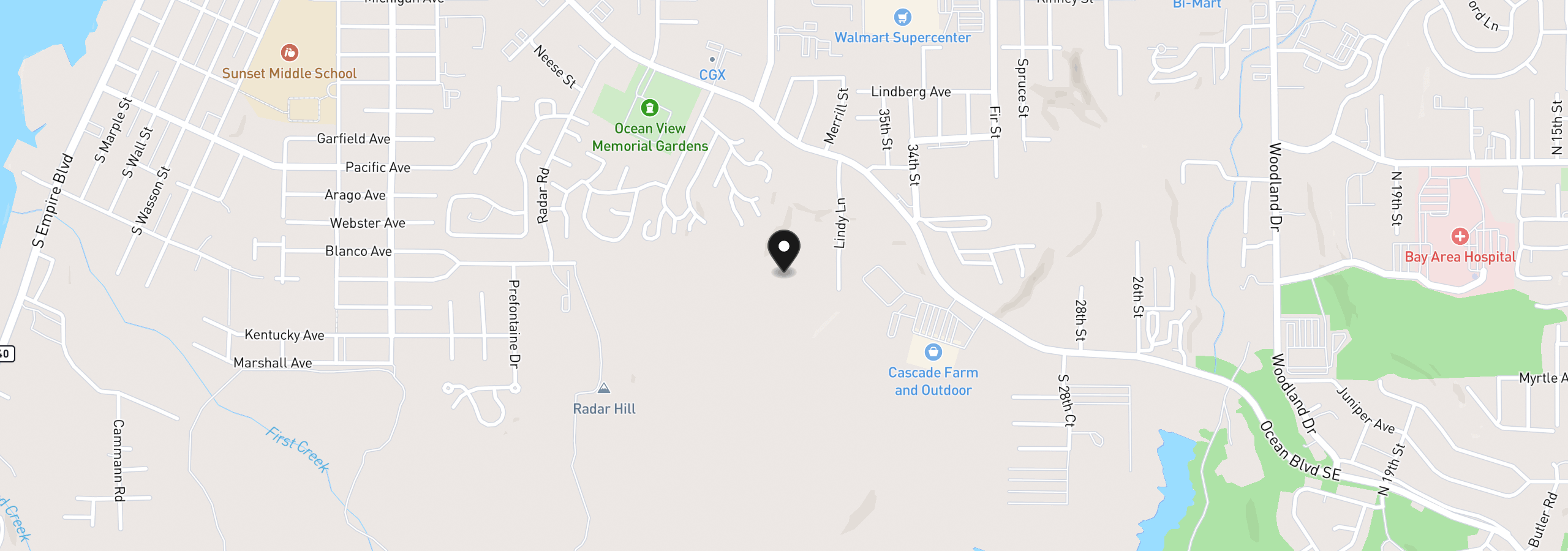 Map showing the location of 1090 Graham St, Coos Bay, OR 97420