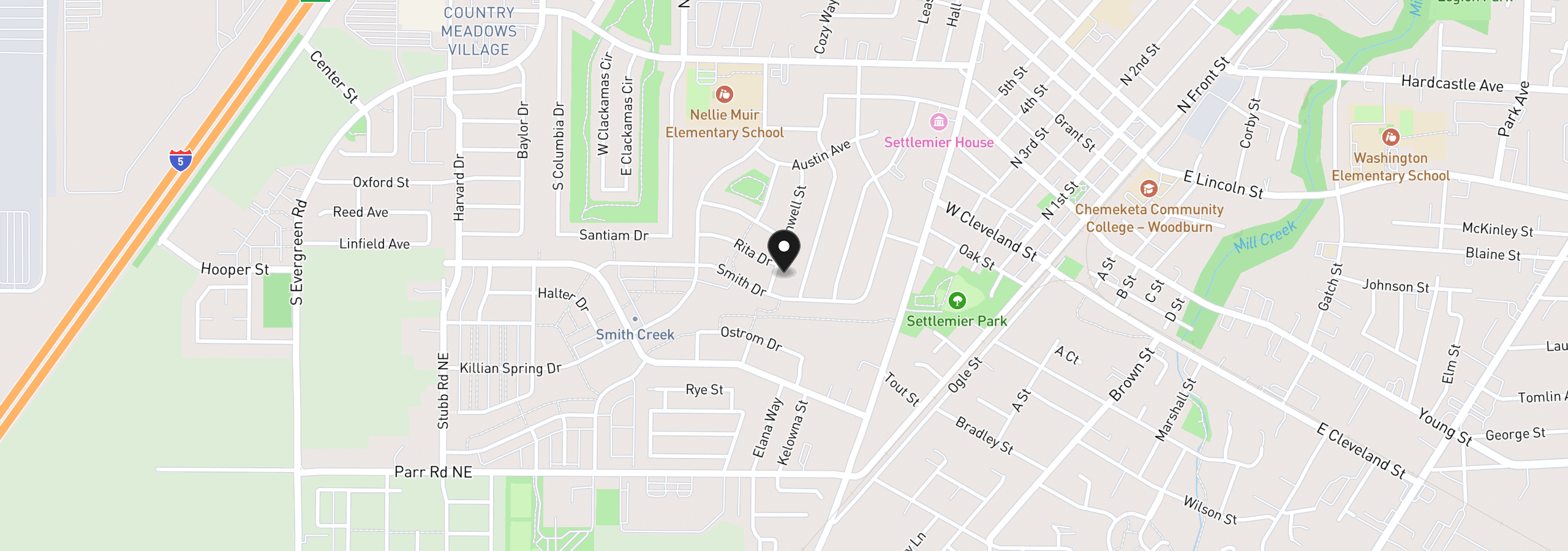 Map showing the location of 470 Cornwell St, Woodburn, OR 97071