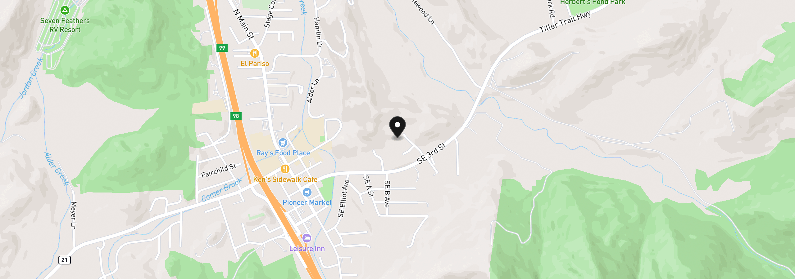 Map showing the location of 200 Eagle Ridge Dr, Canyonville, OR 97417