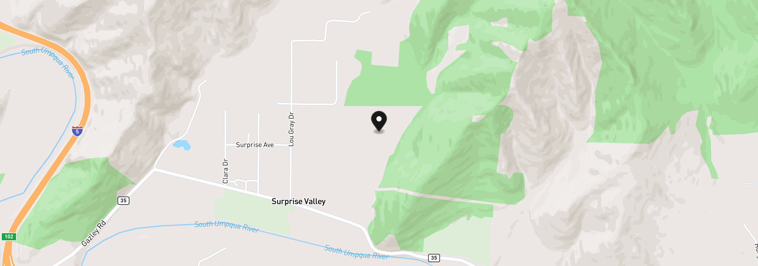 Map showing the location of 1730 Gazley Rd, Myrtle Creek, OR 97457