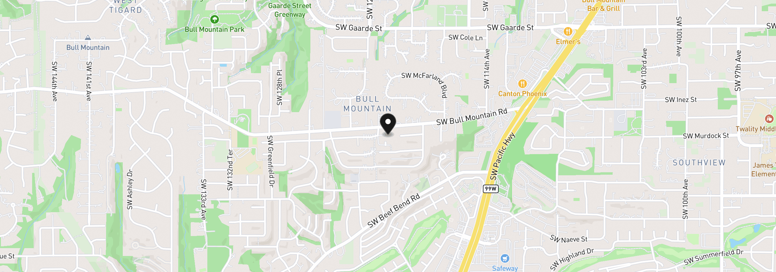 Map showing the location of 12048 SW Caffall Ln, Tigard, OR 97224