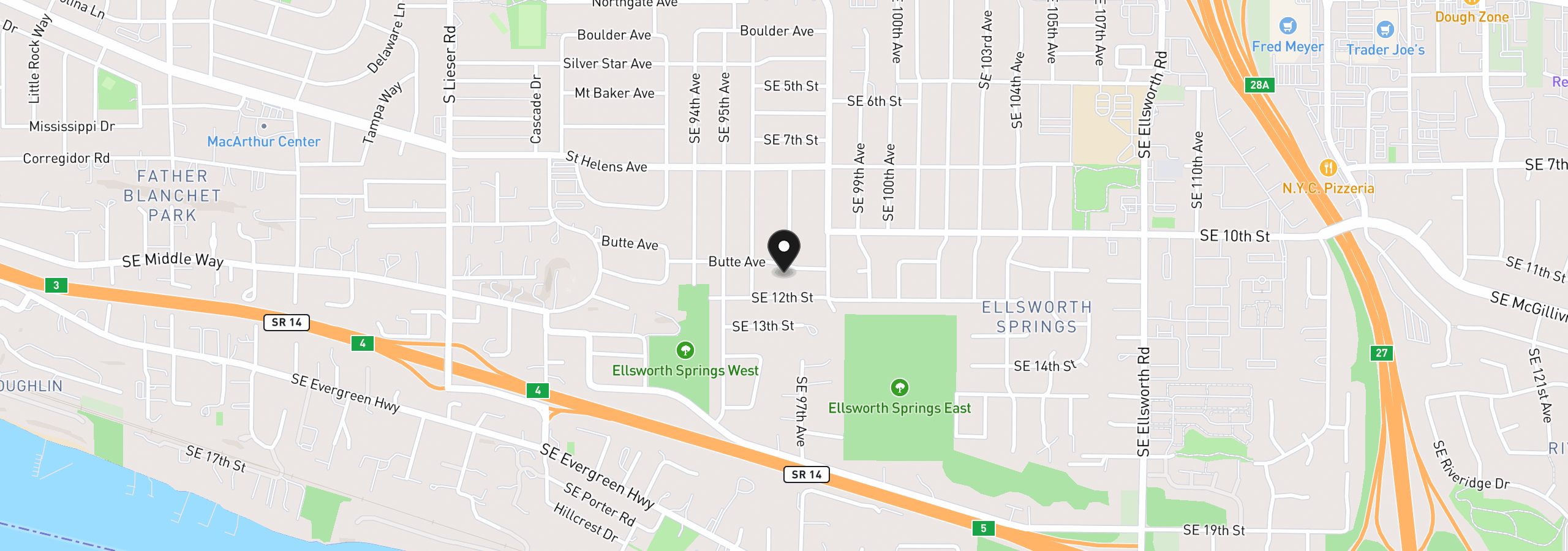 Map showing the location of 9609 SE Butte Ave, Vancouver, Wa 98664
