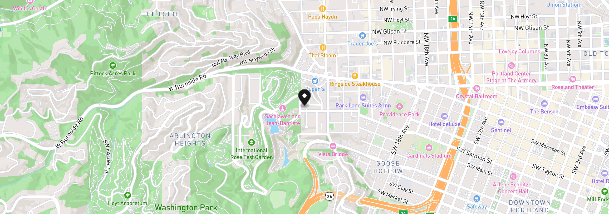 Map showing the location of 2393 SW Park Pl 203, Portland, OR 97205