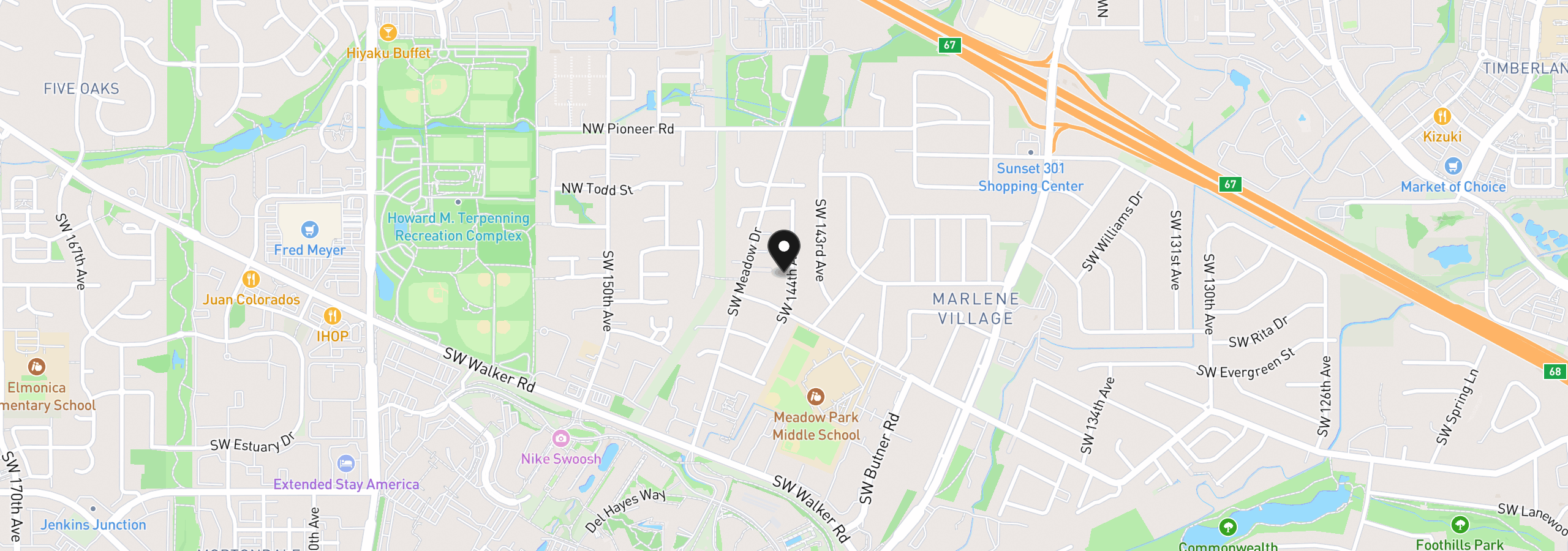Map showing the location of 245 SW 144th Ave, Beaverton, OR 97006