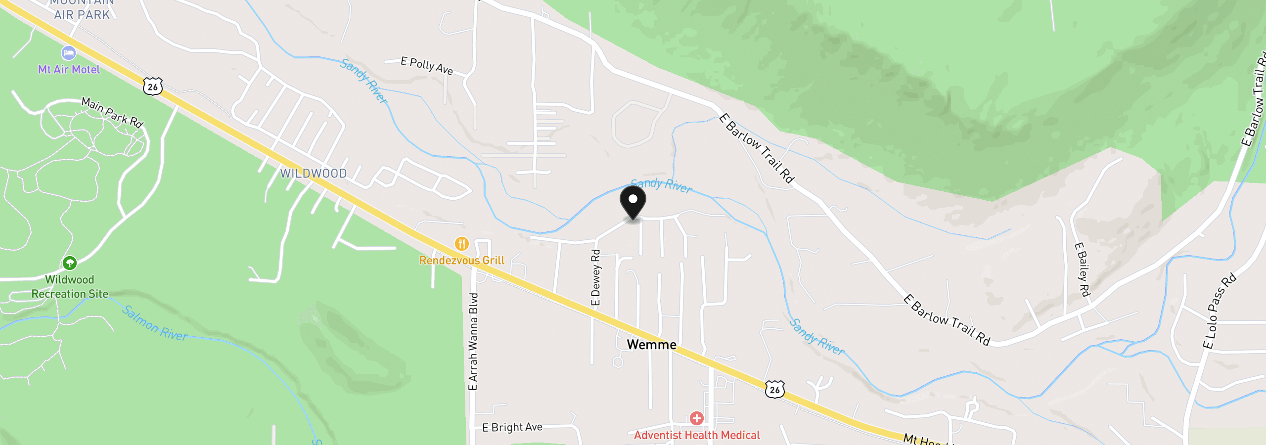 Map showing the location of E Dewey Ave, Welches, OR 97067