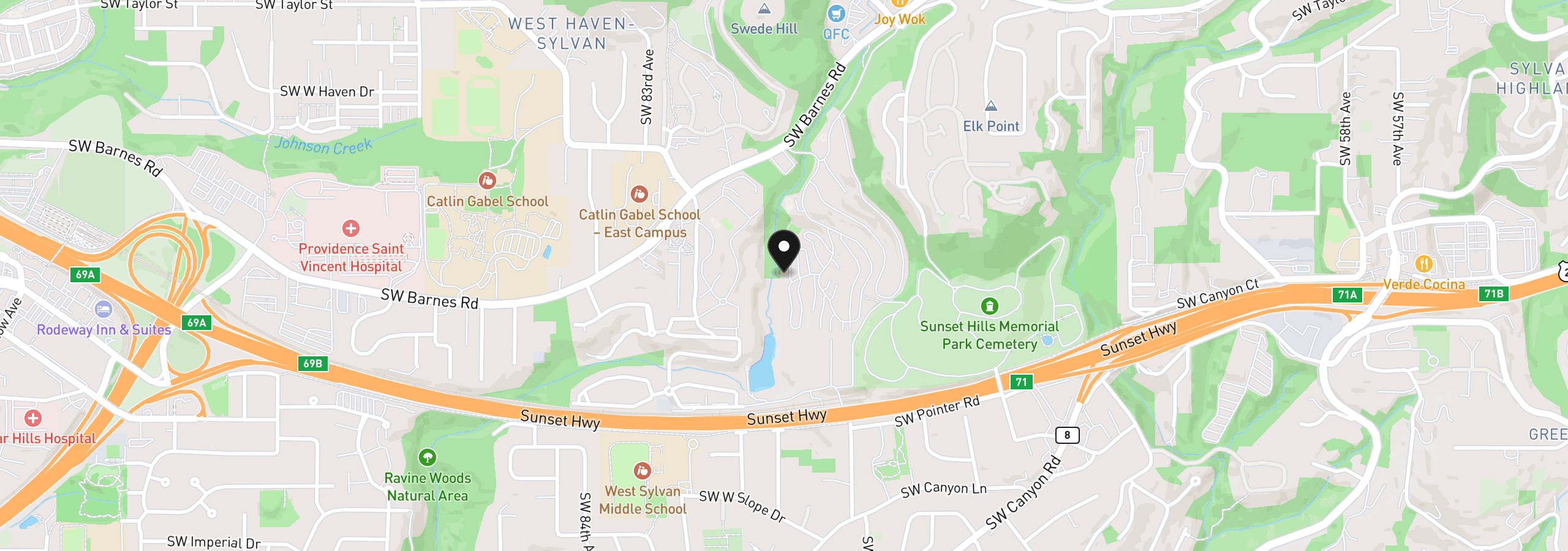 Map showing the location of 7556 SW Barnes Rd A, Portland, OR 97225