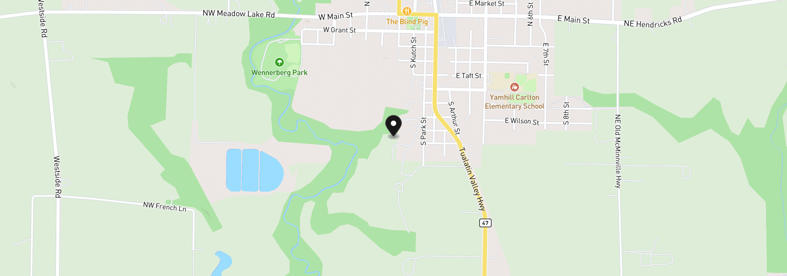 Map showing the location of 891 S Park St, Carlton, OR 97111