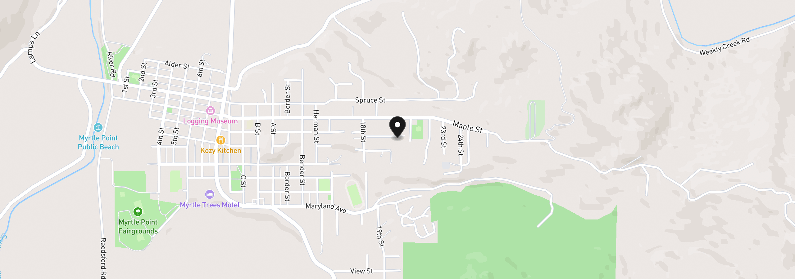Map showing the location of 1932 Willow St, Myrtle Point, OR 97458