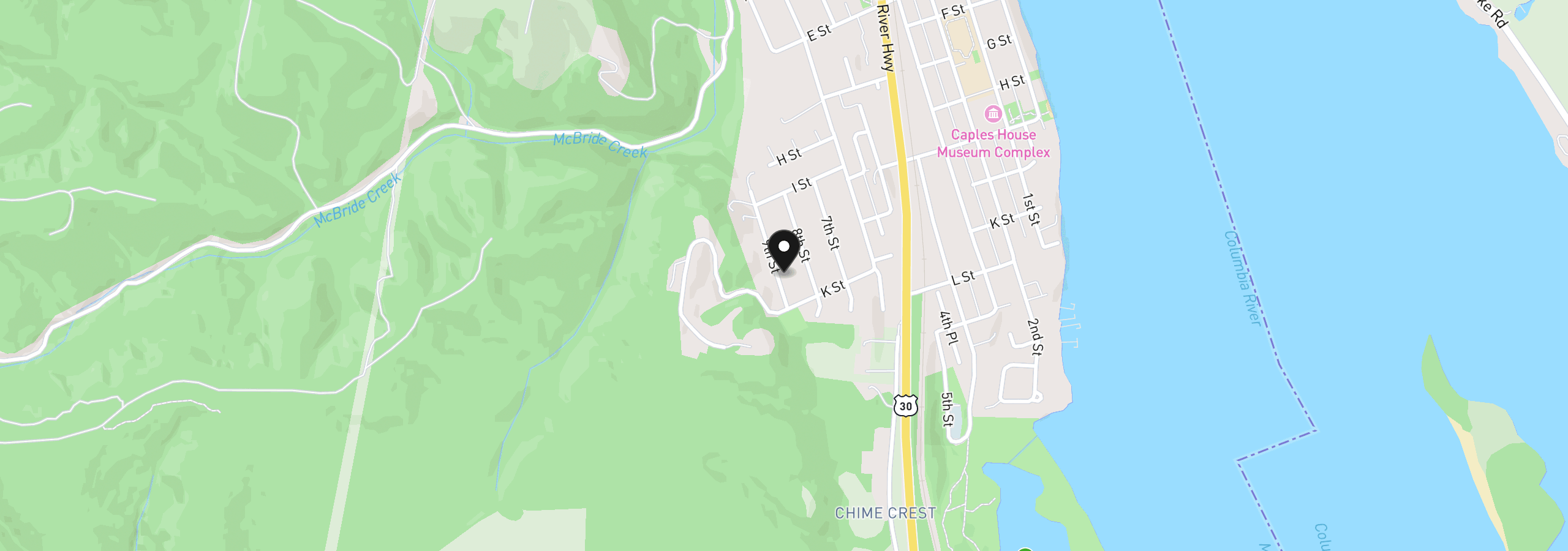Map showing the location of 1720 9th St, Columbia City, OR 97018