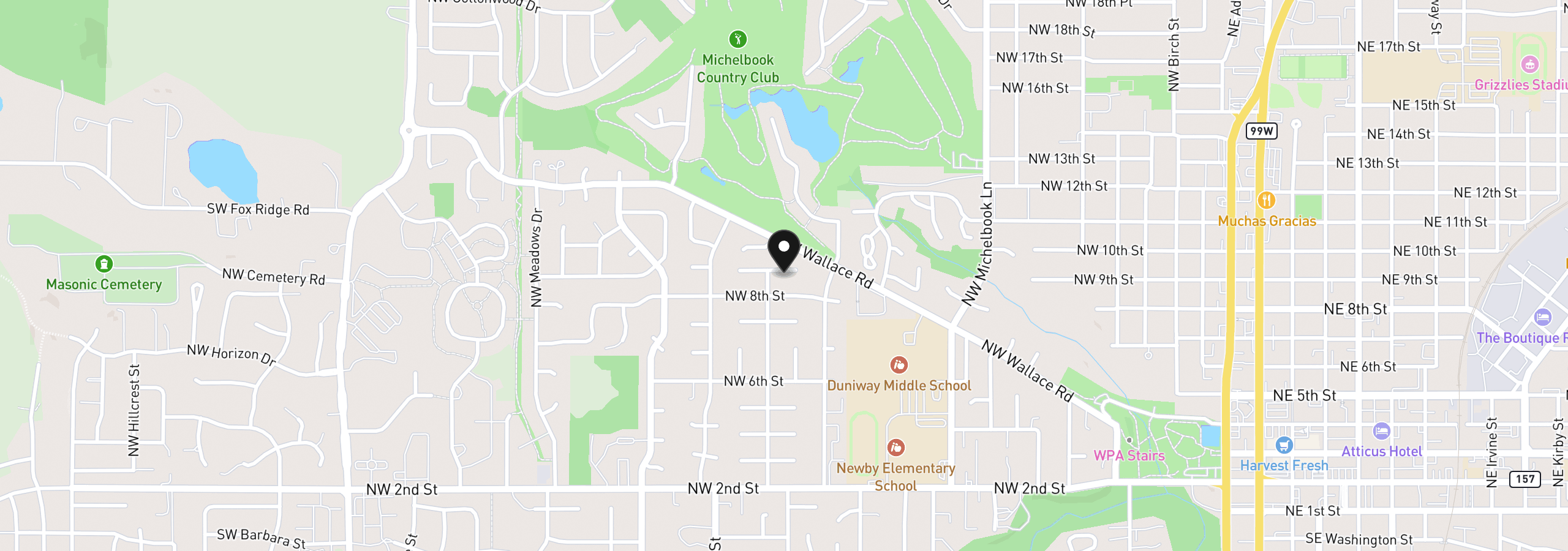 Map showing the location of 1444 NW 9th Ct, McMinnville, OR 97128