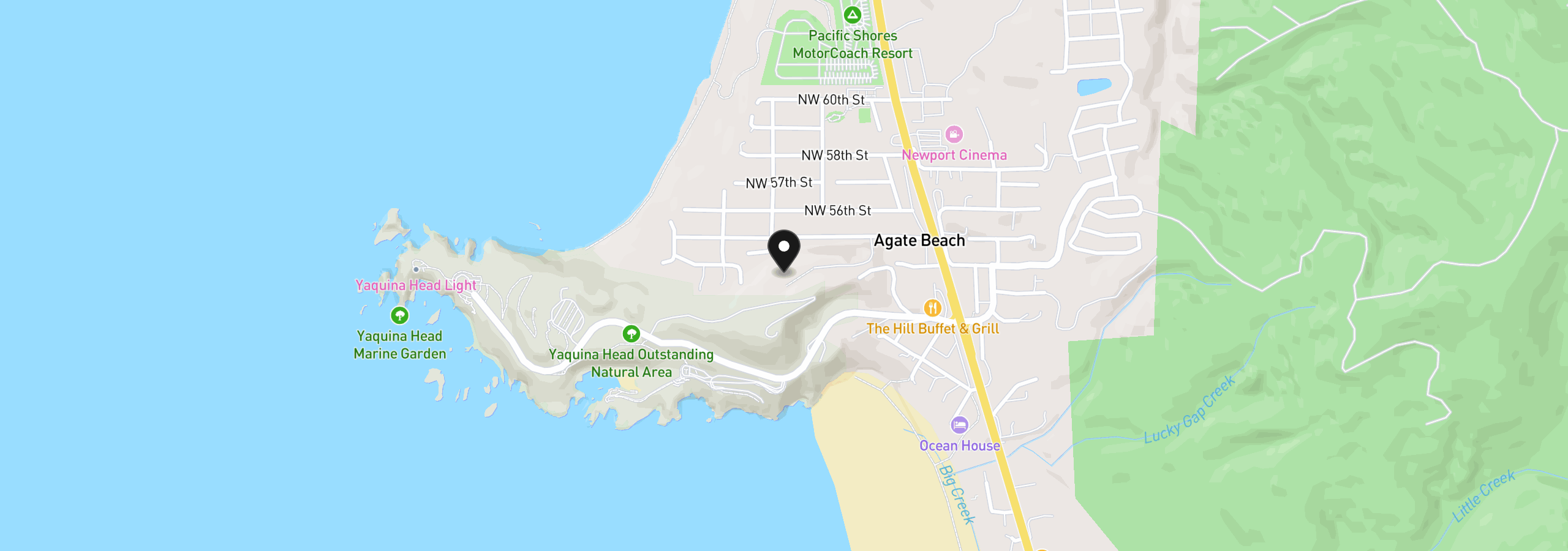 Map showing the location of 00 NW Rhododendron St, Newport, OR 97365