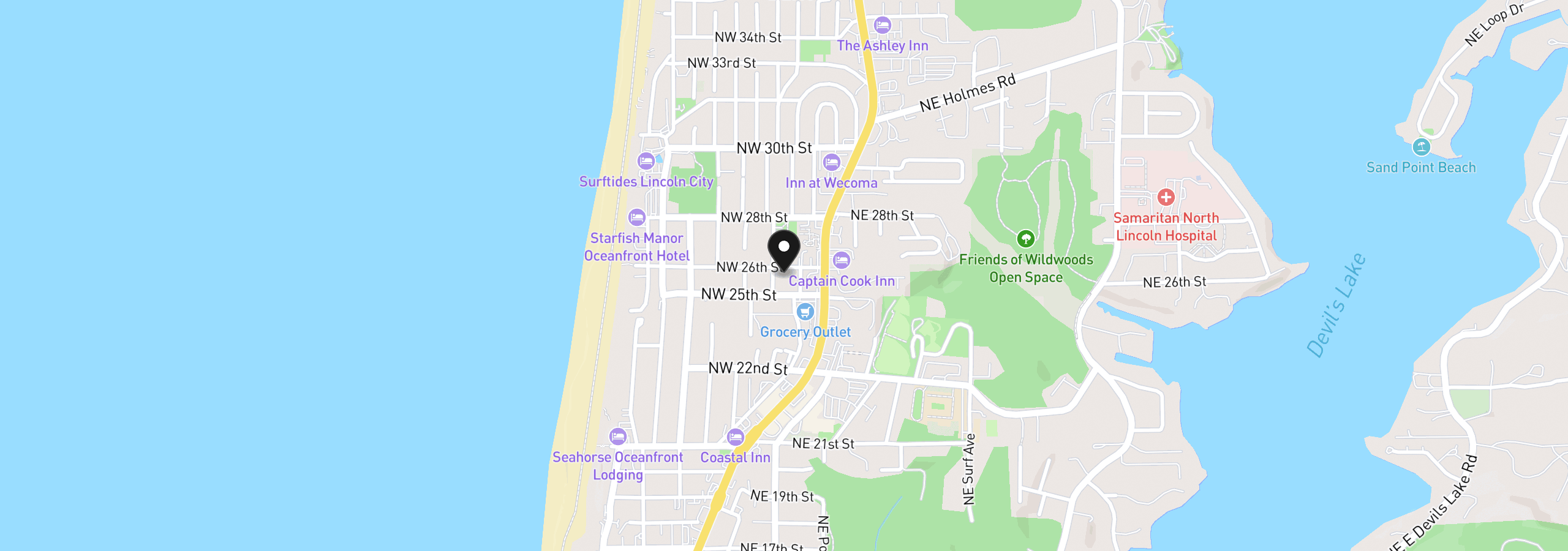 Map showing the location of 1824 NW 26th St, Lincoln City, OR 97367