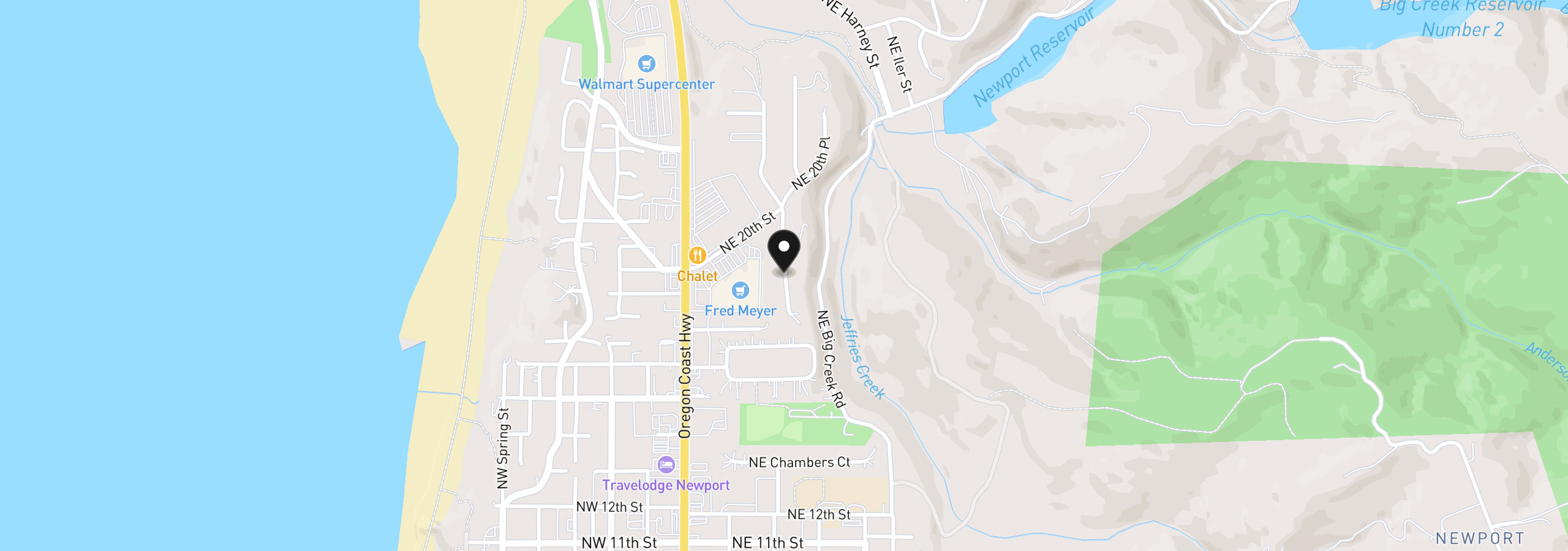 Map showing the location of 1844 NE Crestview Pl, Newport, OR 97365