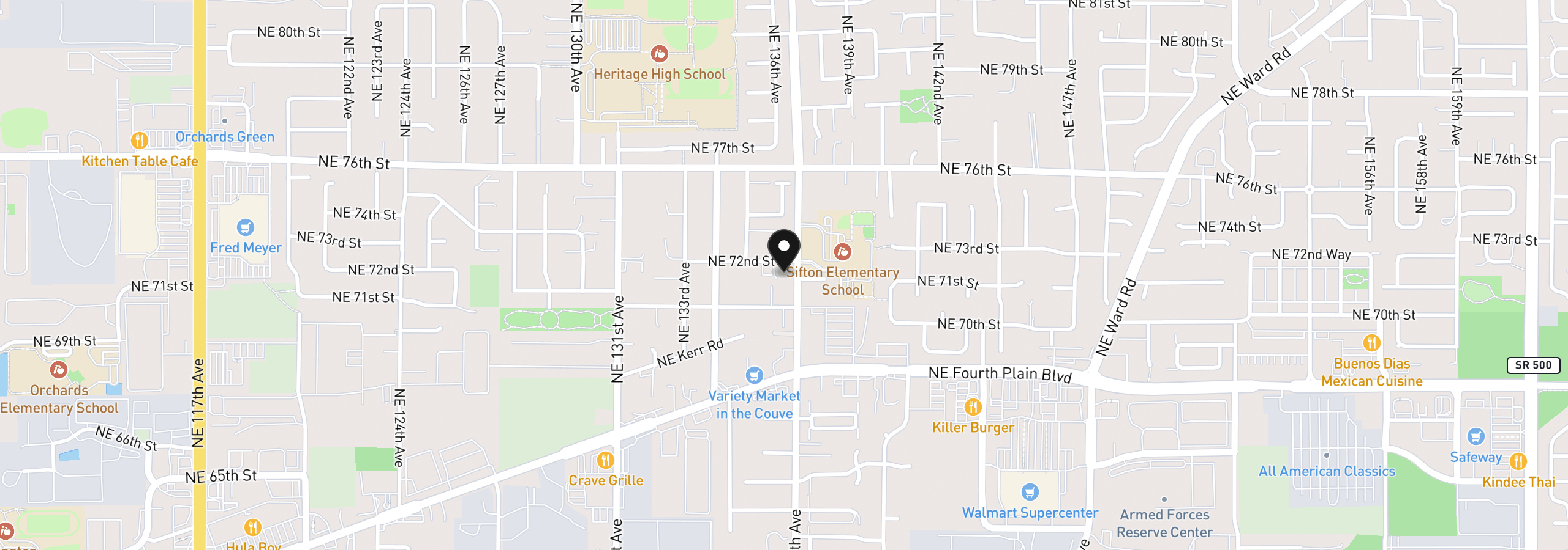 Map showing the location of 13605 NE 72nd St, Vancouver, Wa 98682