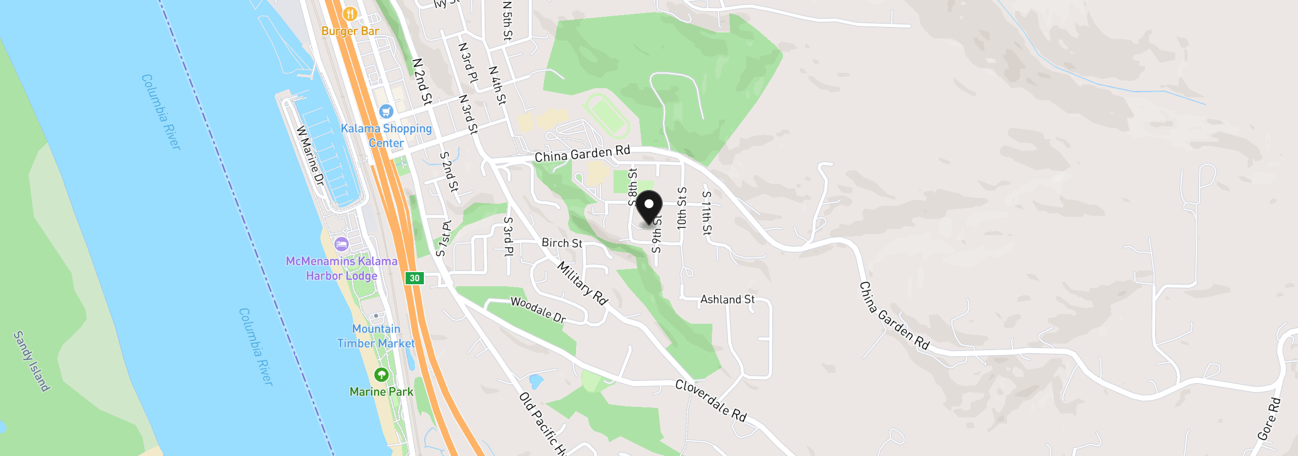 Map showing the location of 357 S 9th St, Kalama, Wa 98625
