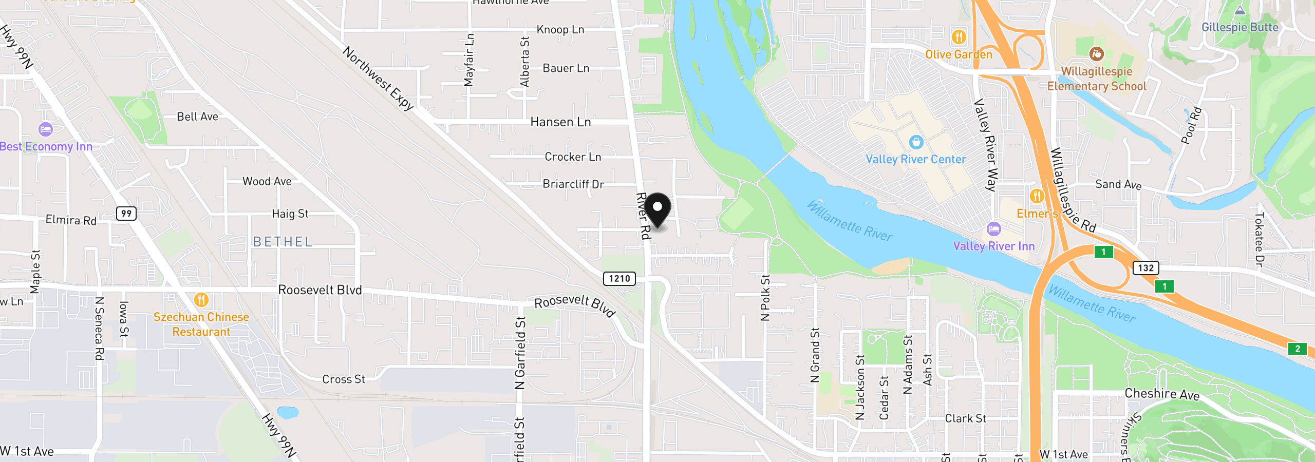 Map showing the location of 325 River Rd, Eugene, OR 97404