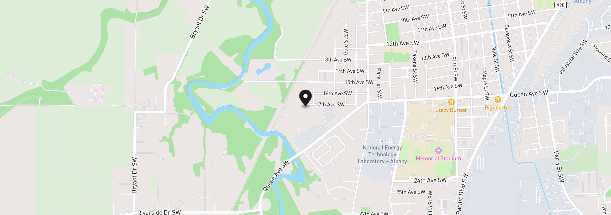 Map showing the location of 2140 17th Ave, Albany, OR 97321