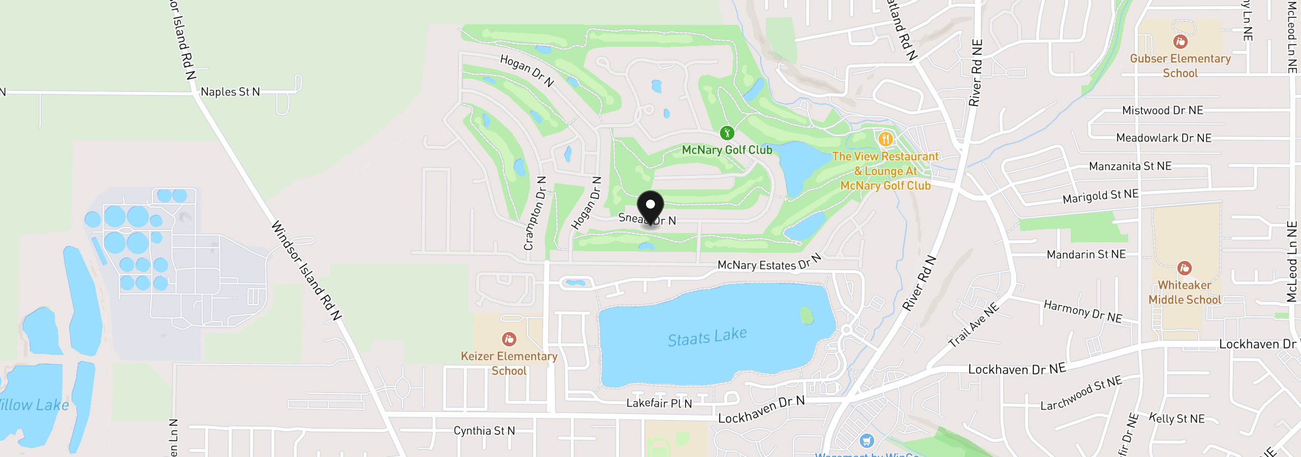 Map showing the location of 590 Snead Dr N, Keizer, OR 97303